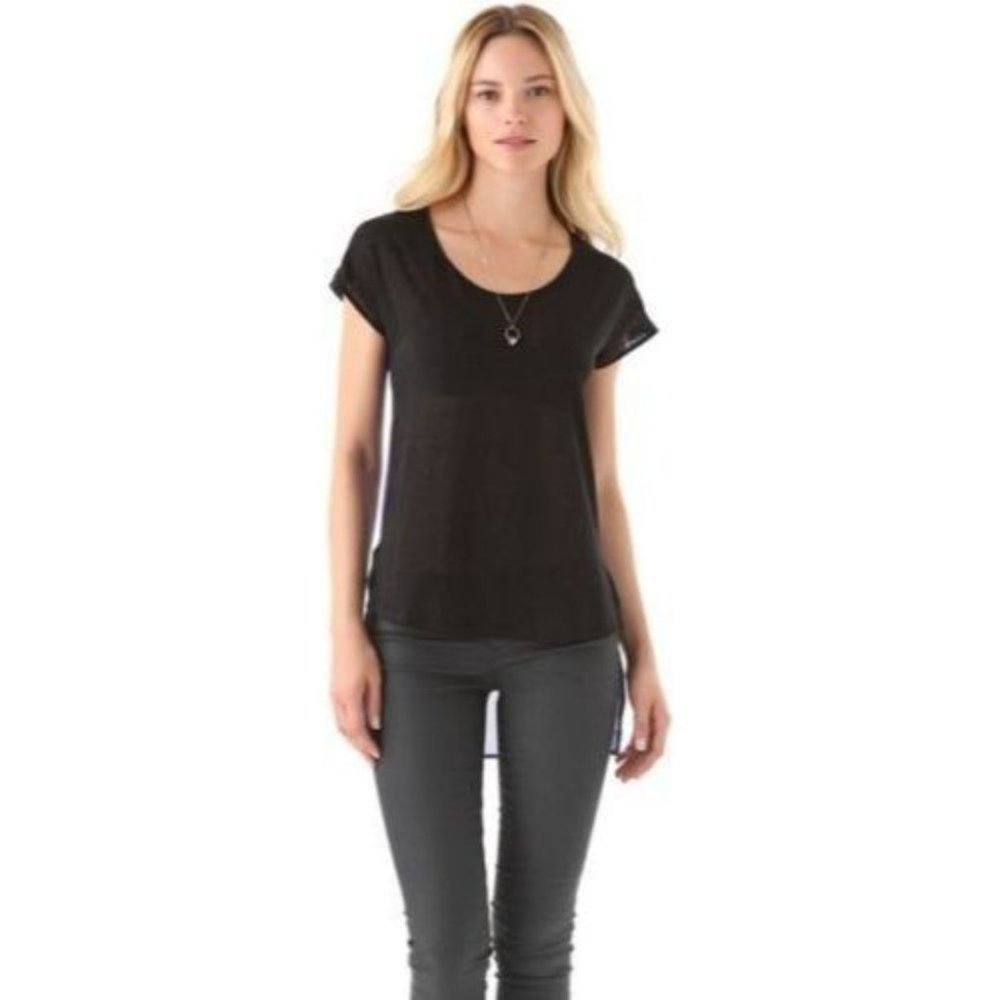 PATTERSON J. KINCAID PJK Griffen High Low MESH Black LINEN Blend TOP Shirt S